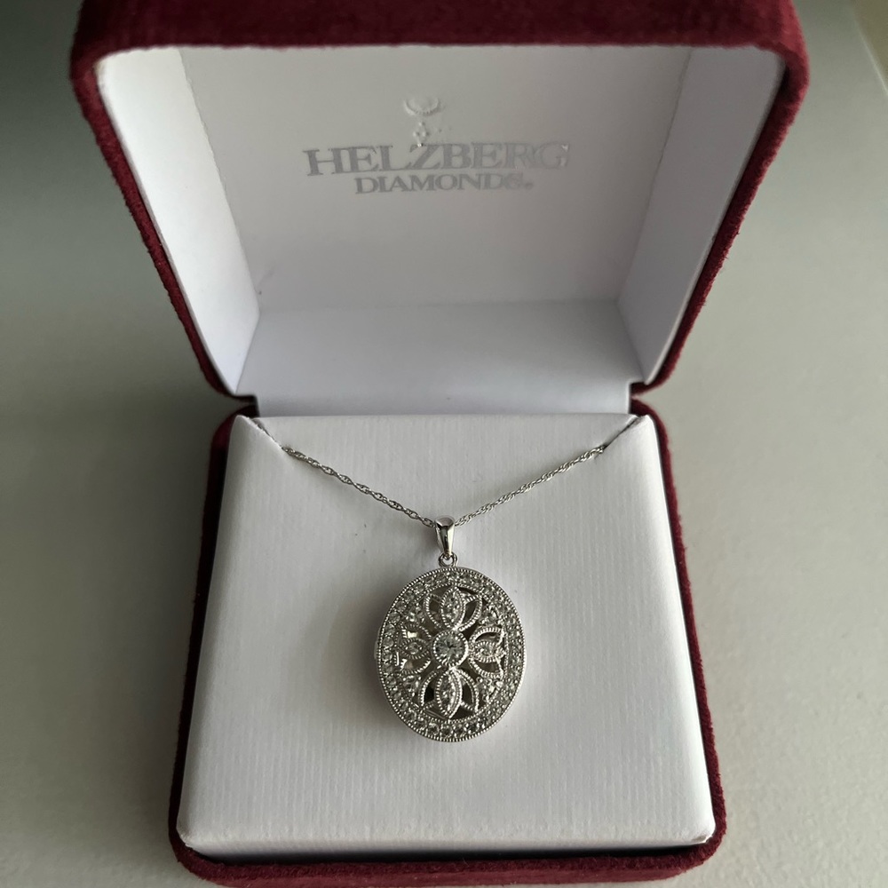 Necklace lab-created white sapphire oval locket in sterling silver